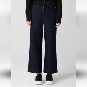 Eileen Fisher Wide Leg Stretch Cotton Denim Crop Jeans Size XL Deep Indigo